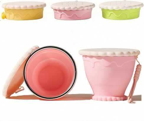 Silicone Collapsible Travel Cup with Straw (8.6oz/255ml) - Folding Camping Cup with Lids - Sakura Pink in Saudi Arabia