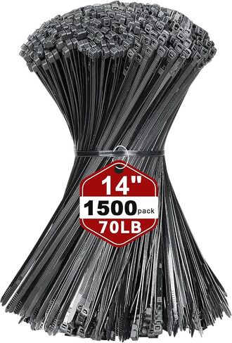 KAMOTA 16 Inch Black Nylon Zip Ties, 1500 Pack Self-Locking 70lb Tensile | UV Resistant Construction, Heavy‑Duty Performance, Suitable For Both Indoor And Outdoor Securing Applications in Saudi Arabia