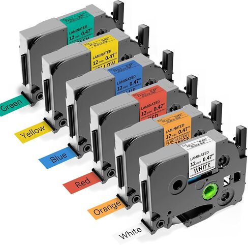 Replace for Brother P-Touch Label TZe TZ Tape 12mm 0.47" Laminated Colors | Compatible with Ptouch PT-D210 PT-H110 PT-D220 PT-D610BT PT-D600, White/Orange/Red/Blue/Yellow/Green, 6-Pack in Saudi Arabia