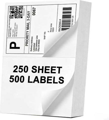 (500 Labels/250 Sheets) Labelebal Half Sheet Labels, Shipping Labels 2 Per Sheet for Laser & Inkjet Printers, 8.5" x 5.5" Address Labels, Totally 500 Pcs Half Sheet Shipping Labels in Kuwait