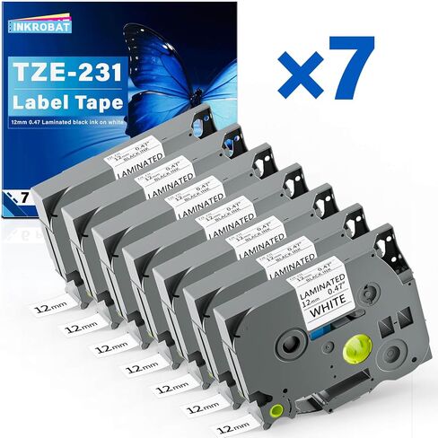 TZE-231 Label Maker Tape 12mm 0.47 Laminated Black on White Replacement for TZ TZE TZE231 1/2" x 8m Tape Cassette for Ptouch PT-D220 PTD220 D220 PT-D210 PTD210 PT-H110 PT-D200 PT-D400 D410 (7 Packs) in Saudi Arabia