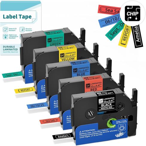 BZ Tape for D210S H1100 E1000 Label Maker,12mm 0.47 Laminated White | 3B21Z CHIP Label Tapes Refills, Black on White, 0.47 Inch (12mm) x 26.2 Feet (8m), 5-Packs in Saudi Arabia