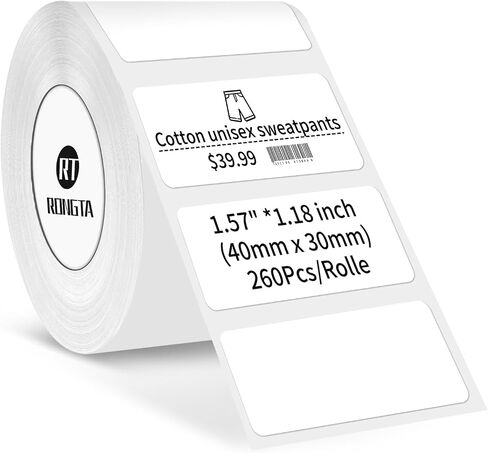 Rongta Label Tape for R22, Standard Laminated Thermal Label Tape Replacement, Waterproof, Oil-Proof Sticker for Home Office Small Business Labeling (White, 2''×1.18'' (260 Labels/Roll)) in Kuwait