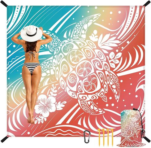Beach Blanket Waterproof Sandproof, Sunset Beach Mat Sand Free with Anchors Stakes Carabiner and Bag, Coconut Trees Camping Tarp for Outdoor Picnic Travel Camping Hiking 79"x 83" in Saudi Arabia