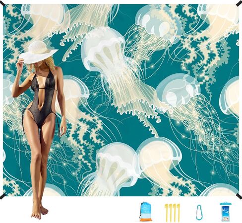 Beach Blanket Waterproof Sandproof 78''X81''/10'X9' Oversized Big Blanket | Sand Free Large Blanket for Beach,Waterproof Picnic Hiking Blankets with Stakes, Lightweight Foldable Beach Towel Accessories in Saudi Arabia