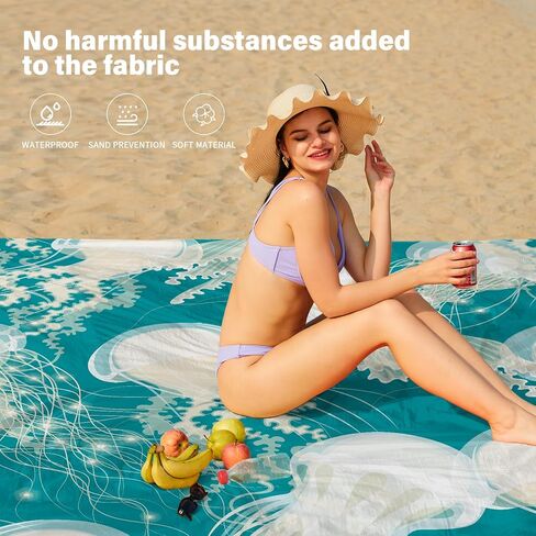 Beach Blanket Waterproof Sandproof 78''X81''/10'X9' Oversized Big Blanket | Sand Free Large Blanket for Beach,Waterproof Picnic Hiking Blankets with Stakes, Lightweight Foldable Beach Towel Accessories in Saudi Arabia