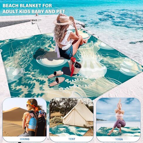Beach Blanket Waterproof Sandproof 78''X81''/10'X9' Oversized Big Blanket | Sand Free Large Blanket for Beach,Waterproof Picnic Hiking Blankets with Stakes, Lightweight Foldable Beach Towel Accessories in Saudi Arabia