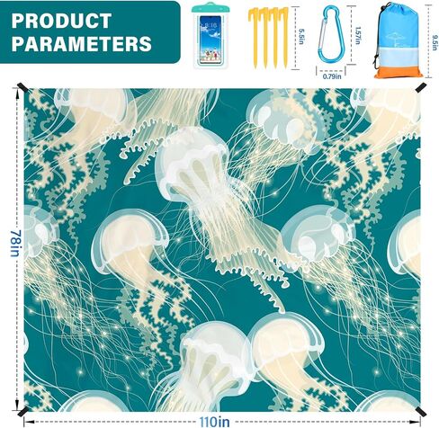 Beach Blanket Waterproof Sandproof 78''X81''/10'X9' Oversized Big Blanket | Sand Free Large Blanket for Beach,Waterproof Picnic Hiking Blankets with Stakes, Lightweight Foldable Beach Towel Accessories in Saudi Arabia