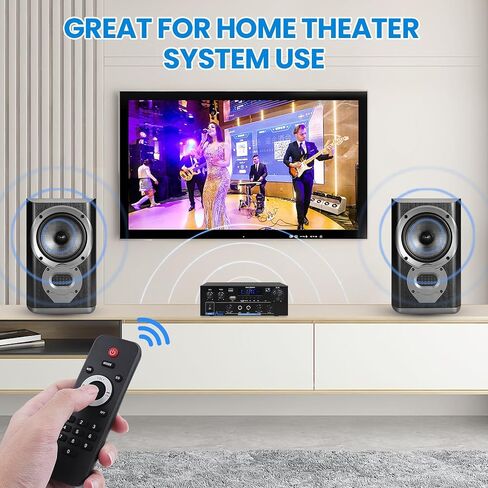 AK55 Stereo Audio Amplifier, 2.0CH 70Wx2 Bluetooth 5.0 Home Power Amp | with BT/USB/AUX,Optical & Coaxial Inputs, FM Radio, MIC/Echo, AMP for Passive Speakers and Active subwoofer in Saudi Arabia