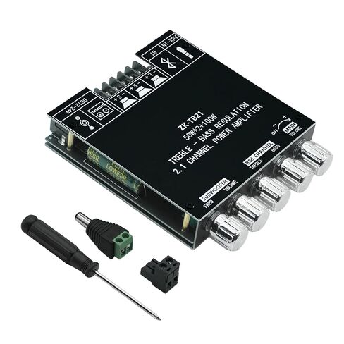 50W+50W+100W Amplifier Board with Treble and Bass Control, Bluetooth 5.0 HiFi 2.1 Channel Subwoofer Stereo Amplifier Board, Dual TPA3116D2 Chip BT and AUX Inputs for DIY Wireless Speakers (ZK-TB21) in Kuwait