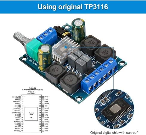 TPA3116D2 Stereo Amplifier Boards, 2-Pack, 2 x 50W | Dual-channel digital amp modules for 5-24V DIY speakers, home audio and compact electronic amplification projects. in Saudi Arabia