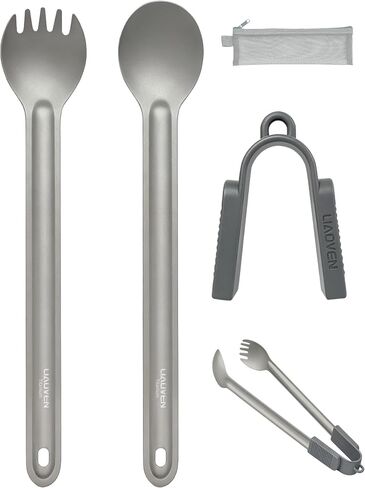 3-in-1 Titanium Long Handle Spork and Spoon Set – Converts to a Food Tong | Ultralight Camping Spork Eco-Friendly Reusable Flatware for Outdoor Camping Backpacking Hiking Travel Picnic Tableware in Saudi Arabia