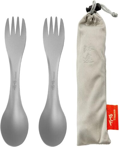 TiTo Titanium Spork 3-in-1 Spoon,Fork and Knife Lightweight Camping Utensil,Eco-Friendly Flatware for Outdoor Traveling,Hiking,Backpacking and Picnics with Cloth Case in Saudi Arabia