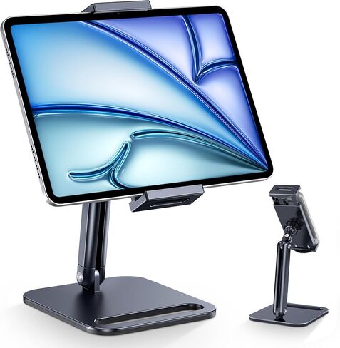 CreaDream Tablet Stand, Heavy Aluminum iPad Stand for Desk | 360° Swivel Adjustable Holder, Compatible with iPad Pro/Air/Mini, Galaxy Tab, Surface Pro, Kindle Fire 4.7''-13", Black in Saudi Arabia