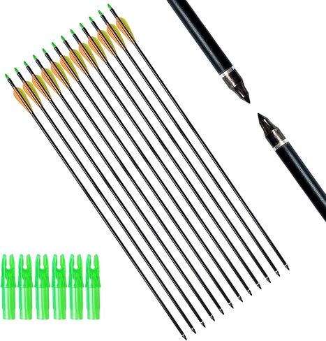 Archery 32inch/30inch 8mm Fiberglass Hunting Practice Arrows with Replaceable Arrowhead Spine 500 for Recure and Compound Bow Target (Pack of 12) in Saudi Arabia