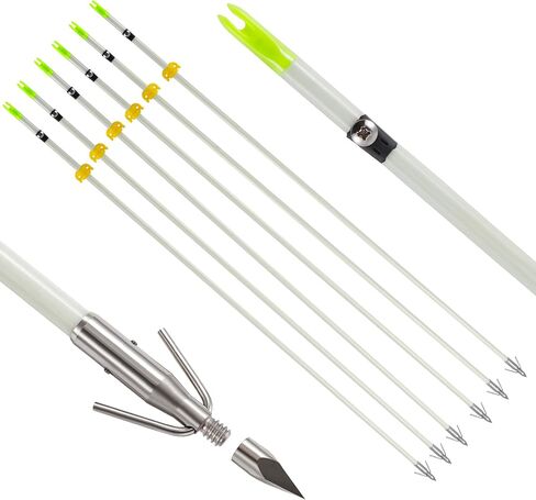 6 Pack 32 inch Bowfishing Arrows with Broadheads and Safty Slides Bow Fishing Arrow Luminous for Compound Bow Recurve Bow Fishing Hunting in Kuwait