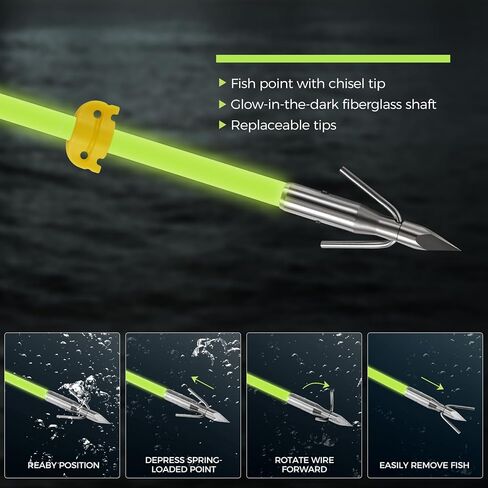 6 Pack 32 inch Bowfishing Arrows with Broadheads and Safty Slides Bow Fishing Arrow Luminous for Compound Bow Recurve Bow Fishing Hunting in Kuwait