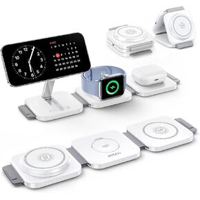 Travel Essentials for Apple Watch Charger,3 in 1 Charging Station for Apple Devices,Foldable Wireless Charging Station for iPhone 17/16/15/14/13/12, Apple Watch & AirPods with Magsafe Charger Stand in Saudi Arabia