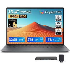 Dell XPS 13.4" WUXGA Laptop, Snapdragon X Elite X1E-80-100, 32GB RAM, 5TB Storage(4TB SSD+1TB Docking Station Set), Adreno Graphics, Backlit Keyboard, Fingerprint Reader, Copilot+PC, Win 11, Grey in Saudi Arabia