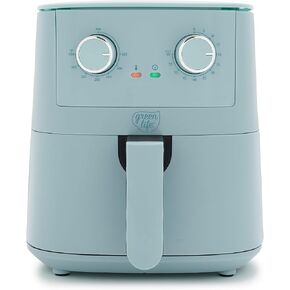 GreenLife 4.5QT Mechanical Air Fryer, Blue Haze | PFAS-Free Ceramic Nonstick Drawer, Easy Temp & Timer Controls, Dishwasher Safe Parts, Compact Family Size, Oil-Free Cooking in Saudi Arabia