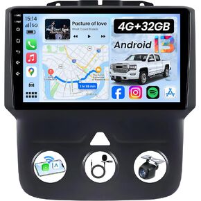 4 + 64G ROM Upgrade Car Radio for Dodge RAM 1500 2500 2013-2018 | 1280 * 800P IPS Touchscreen Stereo with Wireless Carplay Android Auto 5G WIFI Bluetooth Backup Camera GPS FM EQ SWC in Kuwait