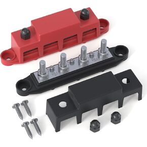 Bus Bar 12V 250A Power Distribution Block 4 x 5/16"(M8) Studs | Marine Bus Bar, 12 Volt Battery Busbar, Terminal Block, Automotive, Car, Boat, Solar Wiring, Positive & Negative in Saudi Arabia