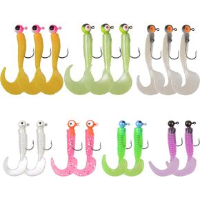 Grub Lures Fishing Jigs Head Hooks Kit- Crappie Jigs Soft Plastic Grub Tail Worm Lure Bait Buster Tubes Baits for Bass Trout Saltwater Freshwater Fishing in Saudi Arabia