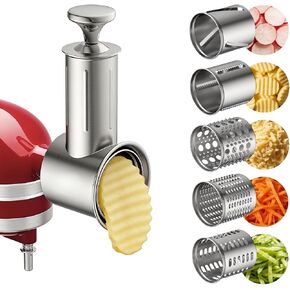 5-in-1 Stainless Steel Slicer Shredder Attachment Compatible with KitchenAid Stand Mixers, Cheese Grater Attachment, Vegetable Shredder, Salad Maker with 5 Cutting Blades, Dishwasher Safe in Saudi Arabia