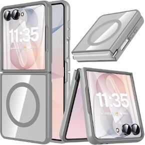 Hensinple for Samsung Galaxy Z Flip 8 Case,Magnetic Z Flip 7 Case with Built-in Screen Protector,Anti Yellowing Shockproof Rugged Slim Phone Cover for Samsung Galaxy Z Flip 7/8,Crystal Clear in Saudi Arabia