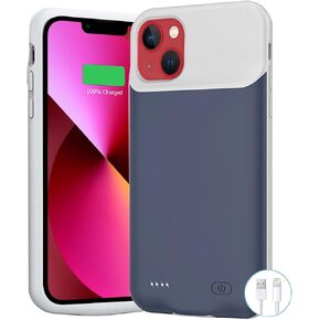 حافظة بطارية لهاتف iPhone 13 Mini/12 Mini، حافظة شحن واقية نحيفة قابلة لإعادة الشحن بقدرة 7000 مللي أمبير في الساعة متوافقة مع iPhone 13 Mini/12 Mini (5.4 بوصة) حافظة شاحن بطارية ممتدة - أزرق in Kuwait
