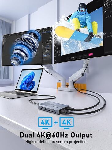 مقسم فيديو Lemorele USB-C، مخرج USB-C مزدوج 4K@60 هرتز، 100 وات PD | متوافق مع Steam Deck والمحول الأصلي، يدعم نظارات AR والشاشات المحمولة، وضع المرآة Mac فقط، وليس للمحول 2 in Kuwait