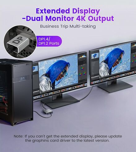 Display Port Splitter for Dual Monitors, Extended Display for Windows, Dual 4K@60Hz Displayport Splitter 1 in 2 Out, Single 4K@120Hz, DP 1.4 MST Hub Compatible with PC, Laptop, Graphics Card in Saudi Arabia