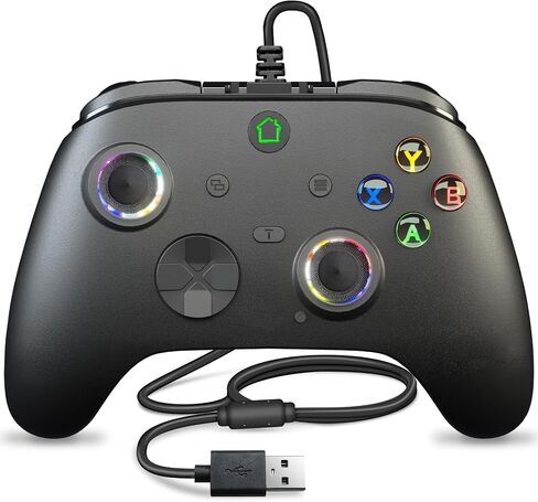 Wired X box One Controller, 9.8FT/3M Cable Game Remote for X-box Series and PC & Steam Platforms with Dual-Vibration, Turbo, Programmable, RGB LED Light and 3.5mm Jack, Firmware Upgrade Required in Kuwait