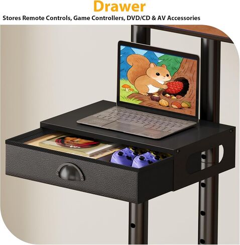 Rolling TV Stand with Drawer for 32-75 Inch TVs, Adjustable Storage Shelf | Max VESA 600 x 400mm, 80 LB Capacity, reinforced dual-post support, smooth 360° mobility, and ±15° tilt. in Kuwait