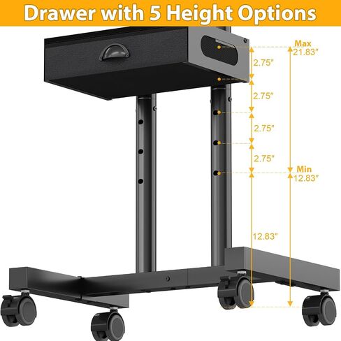 Rolling TV Stand with Drawer for 32-75 Inch TVs, Adjustable Storage Shelf | Max VESA 600 x 400mm, 80 LB Capacity, reinforced dual-post support, smooth 360° mobility, and ±15° tilt. in Kuwait