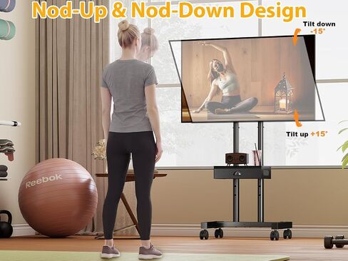 Rolling TV Stand with Drawer for 32-75 Inch TVs, Adjustable Storage Shelf | Max VESA 600 x 400mm, 80 LB Capacity, reinforced dual-post support, smooth 360° mobility, and ±15° tilt. in Kuwait