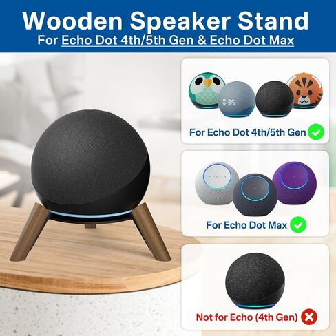 Wooden Desktop Stand for Echo Dot 4th / 5th Gen & Echo Dot Max Stand Holder for Better Sound - Wood Tripod Speaker Stand Desk for Echo Dot 4th & 5th Generation Table Holder for Echo Dot Stand, 1 Pack in Saudi Arabia