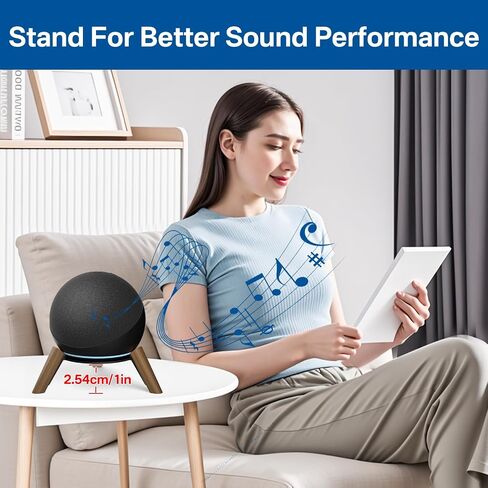 Wooden Desktop Stand for Echo Dot 4th / 5th Gen & Echo Dot Max Stand Holder for Better Sound - Wood Tripod Speaker Stand Desk for Echo Dot 4th & 5th Generation Table Holder for Echo Dot Stand, 1 Pack in Saudi Arabia