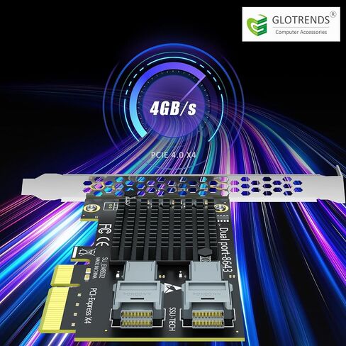 GLOTRENDS SF22 2-Port SFF-8643(Mini-SAS HD) إلى بطاقة محول PCIE 3.0 X4 مع وظيفة تشعب PCIe، دعامة عادية ومنخفضة الأداء in Kuwait