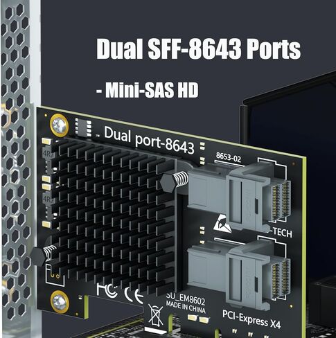 GLOTRENDS SF22 2-Port SFF-8643(Mini-SAS HD) إلى بطاقة محول PCIE 3.0 X4 مع وظيفة تشعب PCIe، دعامة عادية ومنخفضة الأداء in Kuwait