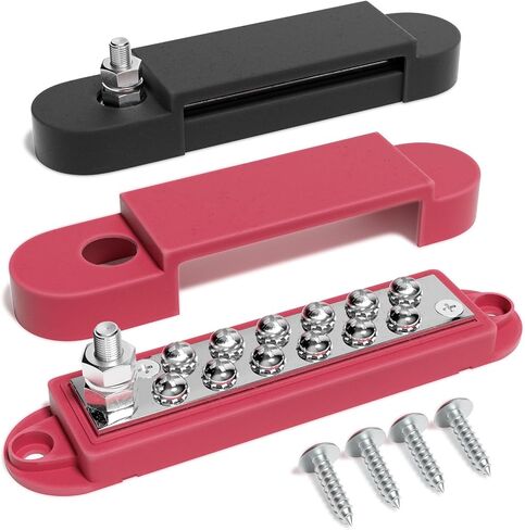 Mofeez 48V 400A Bus Bar 4 x 5/16" Post 3 x #8 Screw Terminal Power Distribution Block for Car Boat Marine (Red & Black) in Kuwait