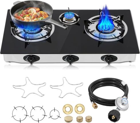 forimo Propane Gas Cooktop 2 Burners Gas Stove portable Tempered Glass Double Burners Stove Auto Ignition Camping Double Burner LPG for RV,Apartments,Outdoor in Saudi Arabia