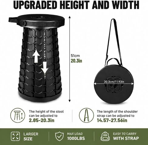 Portable Heavy Duty Stool Large Size - Upgraded Folding Chair for Camping, Hiking, Fishing, Collapsible Stool Seat for Adults, Max Load 1000lbs in Saudi Arabia
