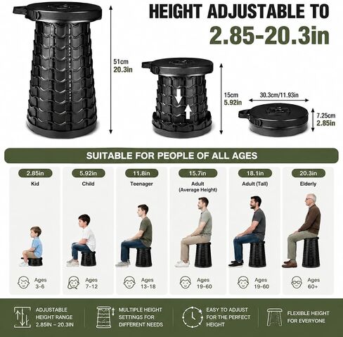 Portable Heavy Duty Stool Large Size - Upgraded Folding Chair for Camping, Hiking, Fishing, Collapsible Stool Seat for Adults, Max Load 1000lbs in Saudi Arabia