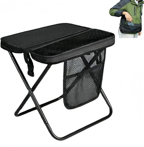 2 in 1 Portable Folding Camping Stool, Collapsible Backpack Chair (Black) | 12" Seat Height, with Storage Pocket High Carbon Steel Frame Oxford Fabric for Hiking Fishing Outdoor Activities in Saudi Arabia
