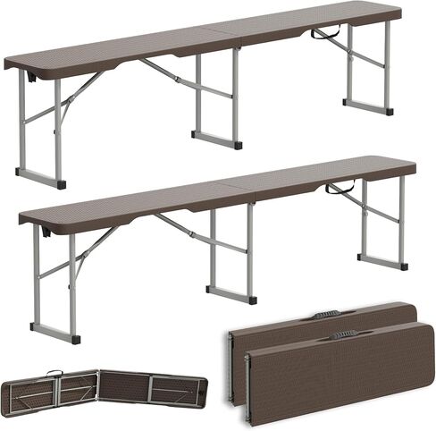 6ft Folding Bench Handle Lock Waterproof Outdoor 2-Pack Portable | Lightweight Plastic Firm Build,For Garden Picnic Camping Dining Party Soccer,Fold Flat Storage,Weather-Resistant Outdoor in Kuwait