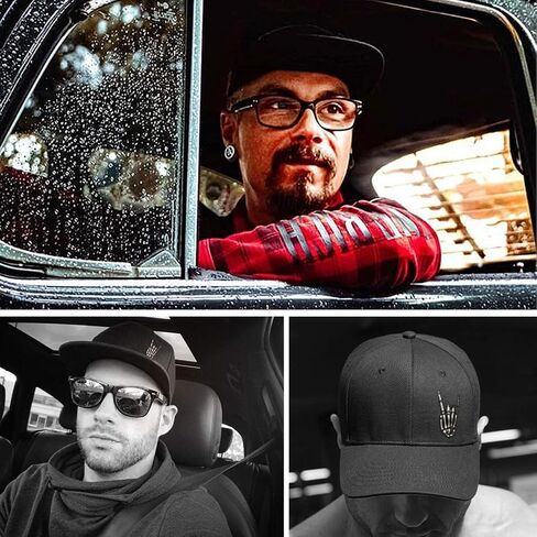Cool Rock Roll Skeleton Hand Flat Bill Hats Snapback Hat Baseball Cap Black | Snapback Hats,for Men,Adjustable,Flat Brim,Trucker Hat,Skull,Baseball Hats in Saudi Arabia
