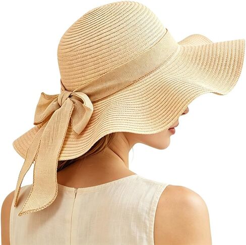 Women Floppy Sun Hat with Wide Brim, Foldable Roll-Up Straw Beach Hat Summer Hat for Travel in Saudi Arabia