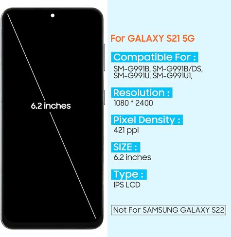 INCELL Screen Replacement for Samsung Galaxy S21 5G LCD Display for Galaxy S21 5G Touch Screen Digitizer Assembly with Frame G990 SM-G991 SM-G991B SM-G991U SM-G991W in Saudi Arabia