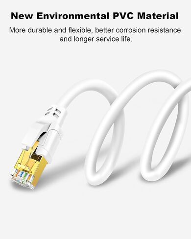 Yauhody CAT8 Ethernet Cable 6 ft 2 Pack, High Speed 40Gbps 2000MHz FFTP Internet Network LAN Wire Cables with Gold Plated RJ45 Connector for Router,Modem,Switches,Hub,Laptop(6ft,White,2Pack) in Saudi Arabia